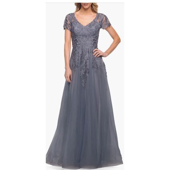 La Femme Slate 29164 Gown Size 16 Retail $619